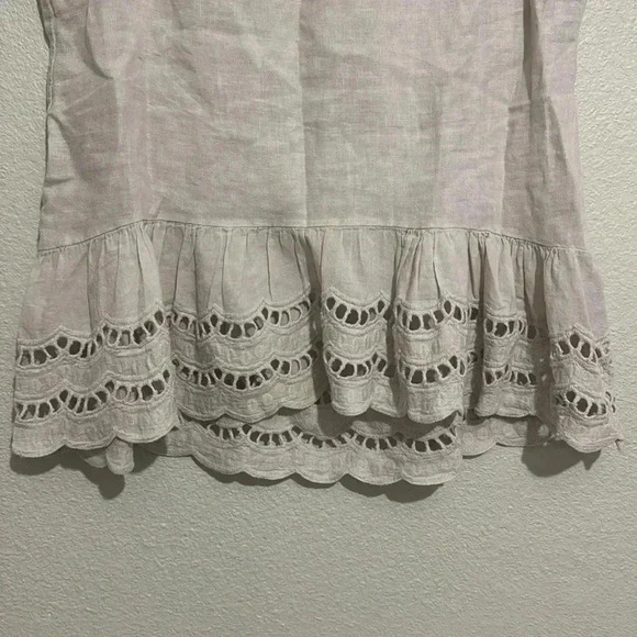 VALENTINA NALDI Linen Cream Tank Top Sleeveless Peplum Eyelet Blouse - Picture 3 of 6